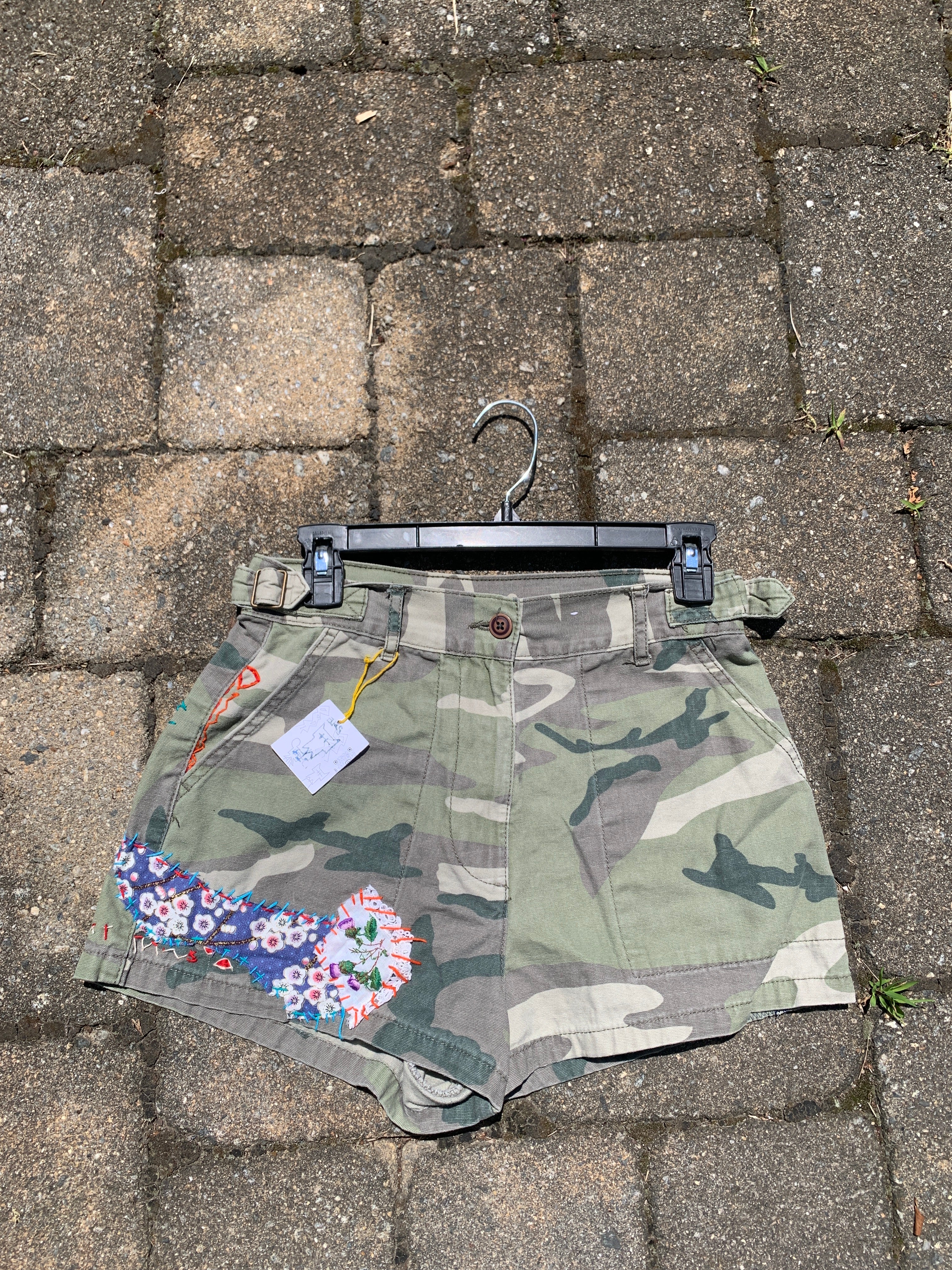 Camo patchwork cargo shorts