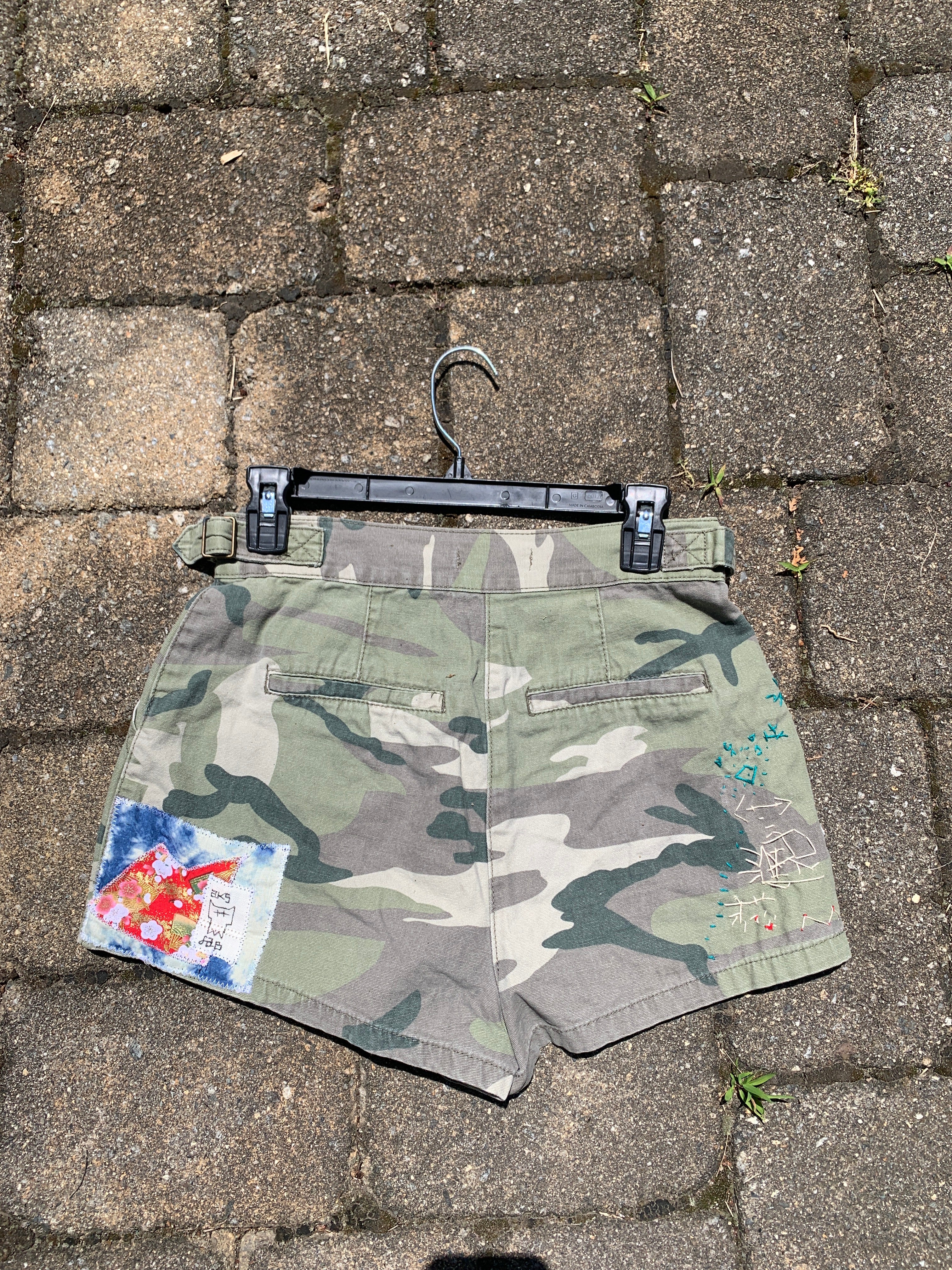 Camo patchwork cargo shorts